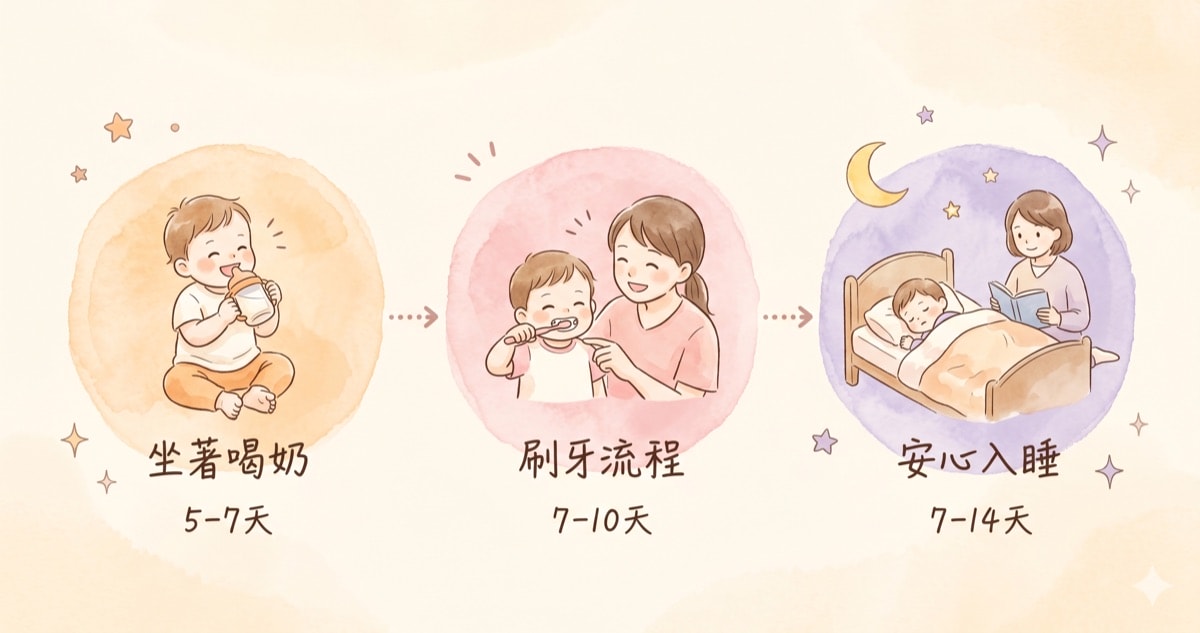 戒睡前奶3階段流程圖